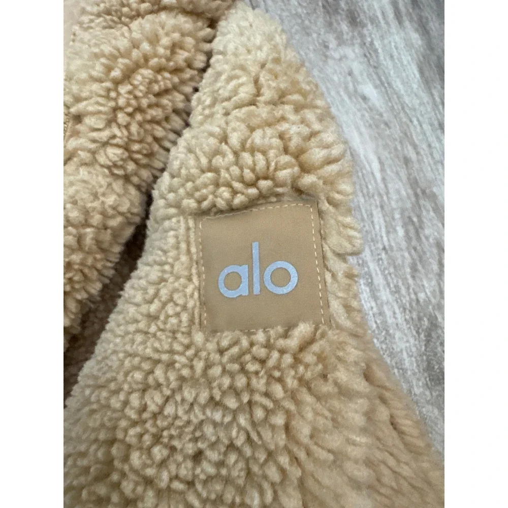 Alo Streetside Half Zip Hoodie in Camel Sherpa Jacket Tan Women Small